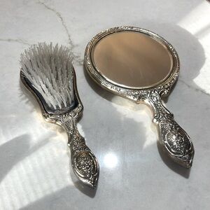 Beautiful Antique Vintage Hand Mirror and Brush